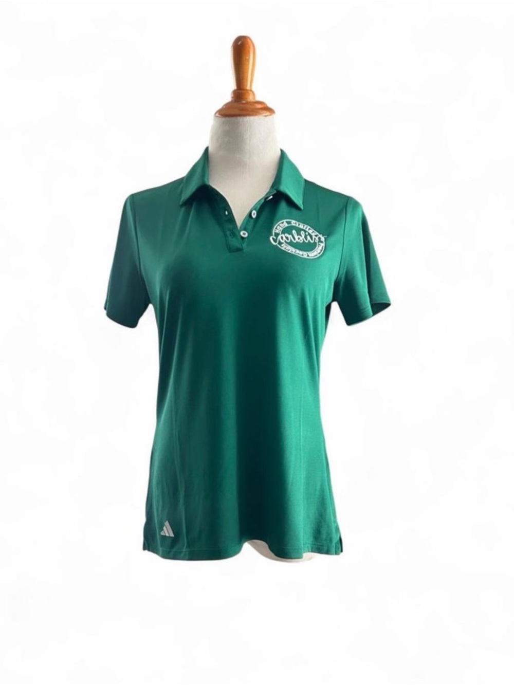 NWOT Adidas Women's Green Polo Shirt with Carbliss Chest Logo